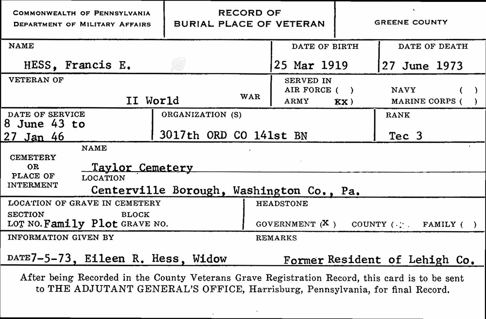 veteran burial